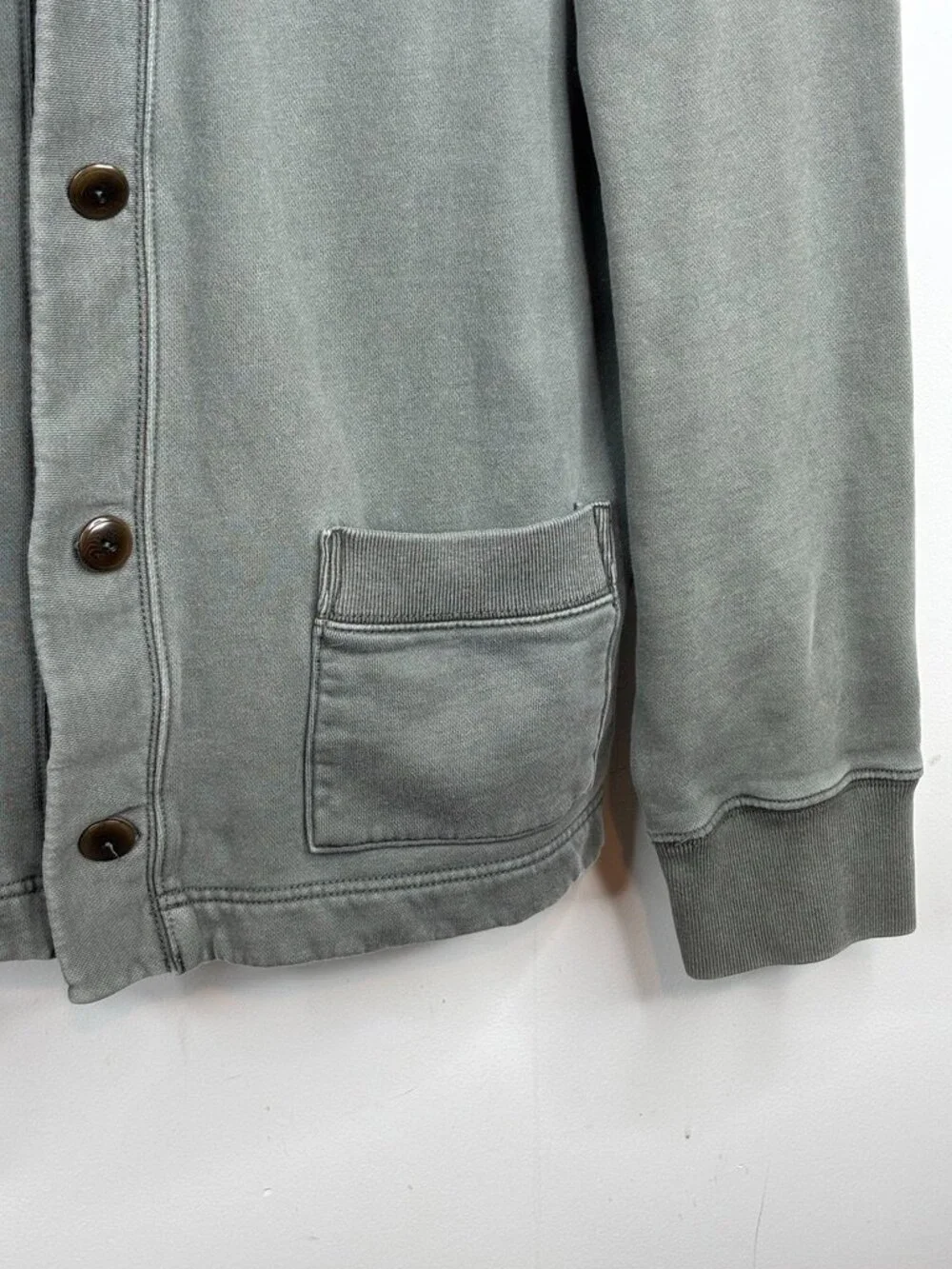 J Crew Vintage Fleece Shawl Collar Cardigan Mens XL Sage Green Cotton Pockets